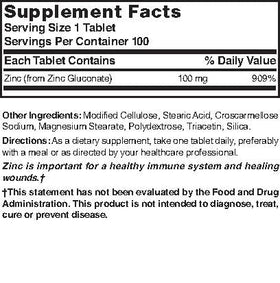 Nature's Blend Zinc Gluconate 100 mg comprimés, vue de côté