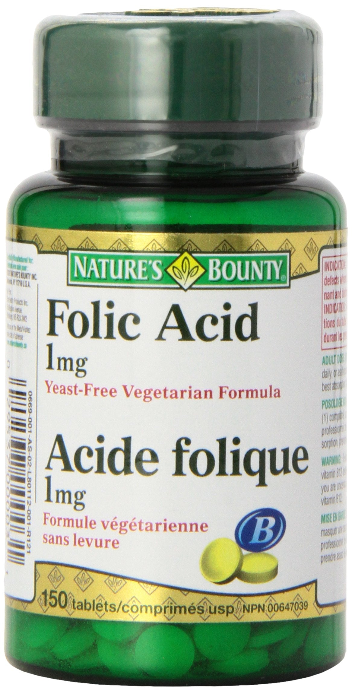 Nature's Bounty Acide Folique 1 mg boîte de 150 comprimés végétariens
