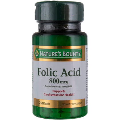 Nature's Bounty Acide Folique 800 mcg 250 comprimés vue avant