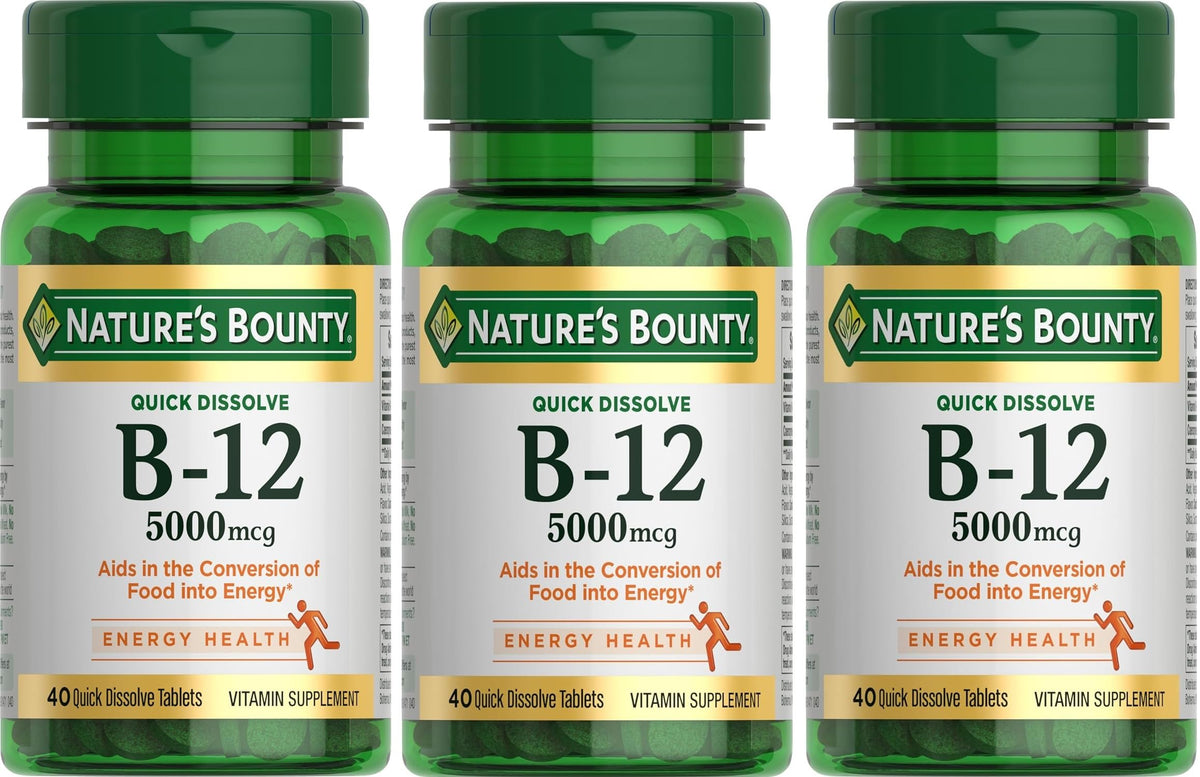 Nature's Bounty B-12 5000 mcg comprimés à dissolution rapide, vue de face
