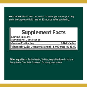 Nature's Bounty B-12 5000 mcg liquide sublingual 2 oz arrière