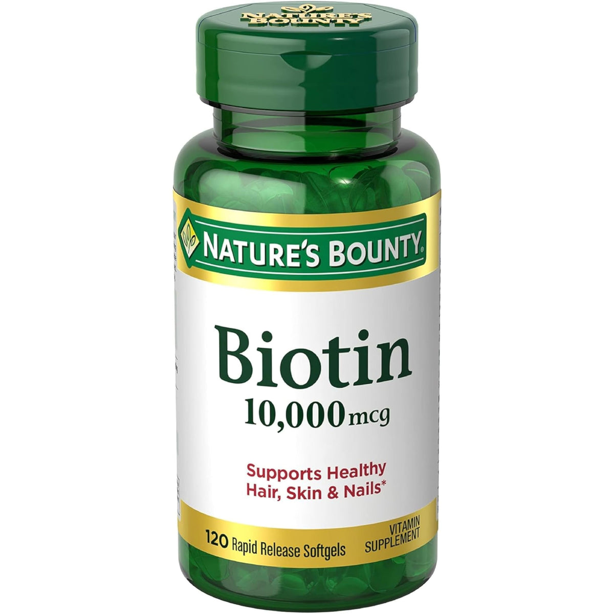 Nature's Bounty Biotine 10 000 mcg gélules à libération rapide, vue de face