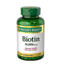 Nature's Bounty Biotine 10 000 mcg gélules à libération rapide vue de face