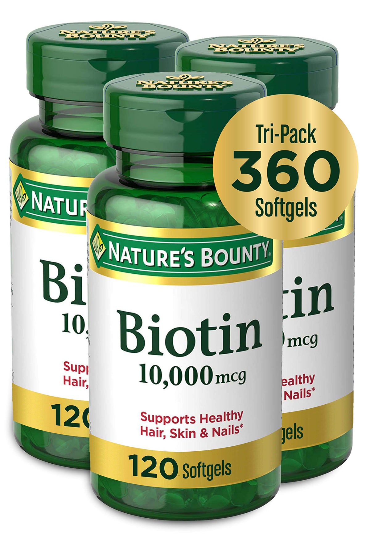 Nature's Bounty Biotine 10 000 mcg gélules vues de face
