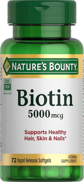 Nature's Bounty Biotine 5 000 mcg gélules molles, vue de face