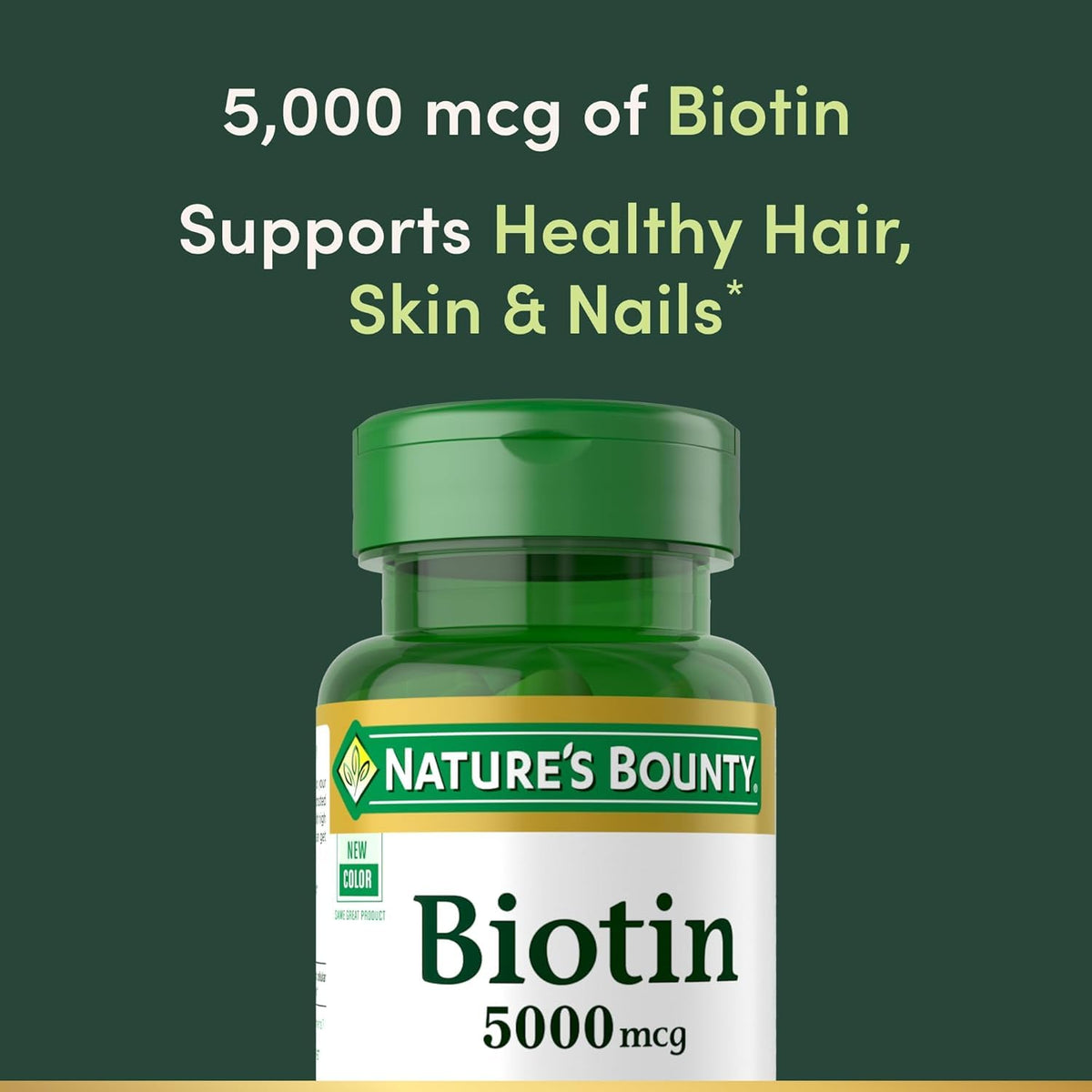Nature's Bounty Biotine 5 000 mcg, vue arrière de la bouteille