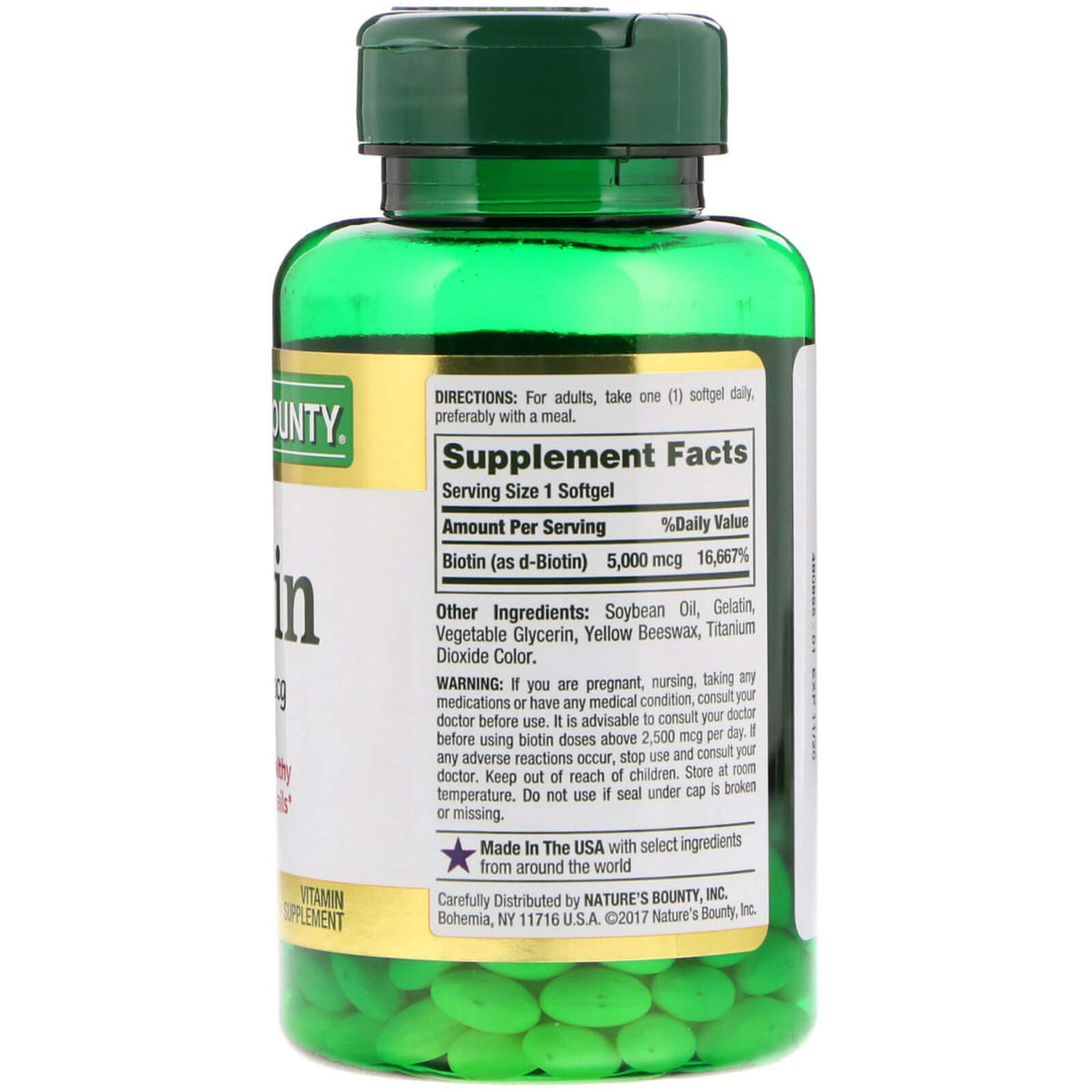 Nature's Bounty Biotine 5000 mcg aperçu des deux flacons