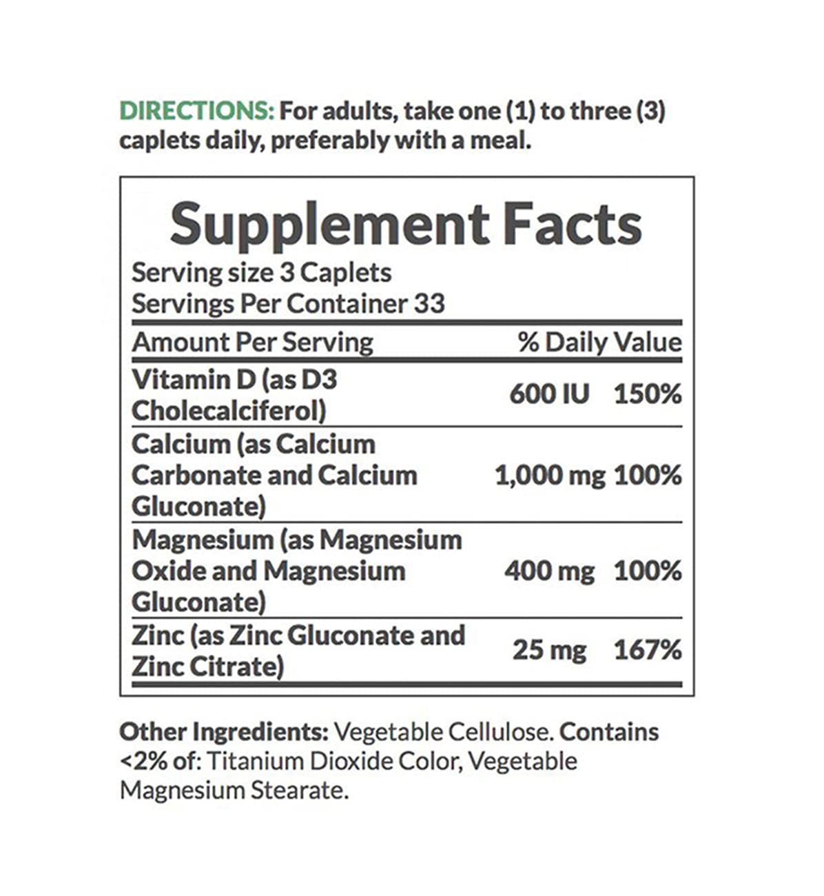 Nature's Bounty Calcium Magnesium Zinc 100 comprimés avec emballage