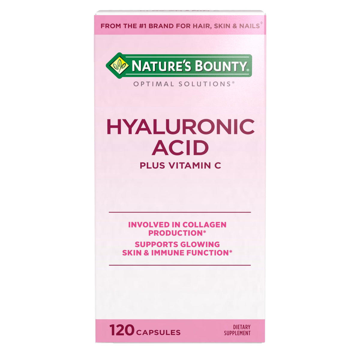 Nature's Bounty Complément Hyaluronique et Vitamine C 120 capsules vue de face