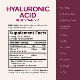 Nature's Bounty Complément Hyaluronique et Vitamine C avec des éléments naturels en arrière-plan