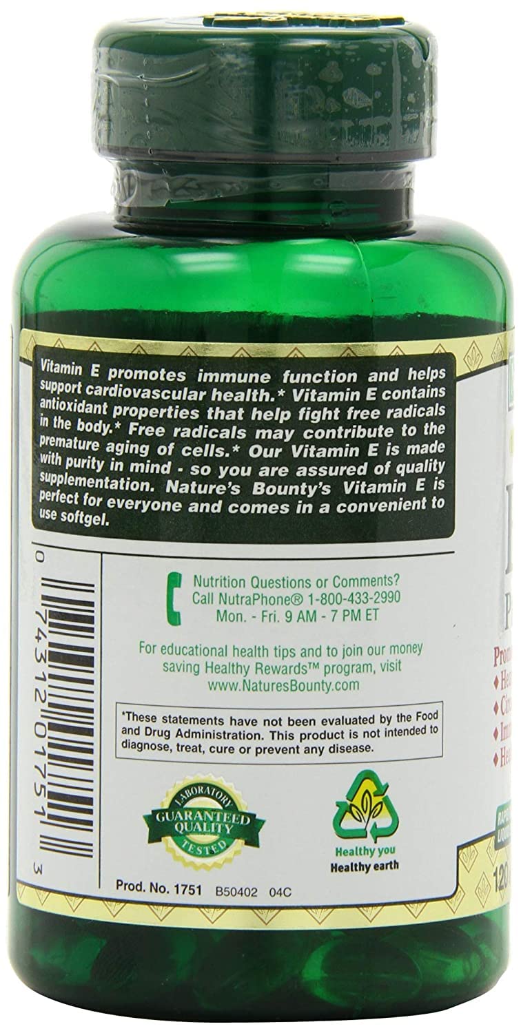 Nature's Bounty E-400 IU Vitamine E gélules molles ouvertes