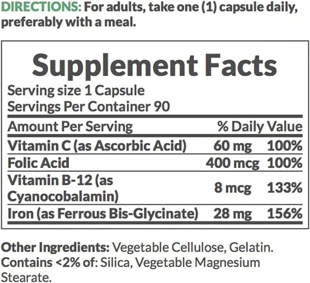 Nature's Bounty Fer 28 mg 90 capsules avec des ingrédients naturels
