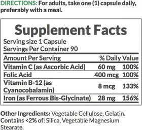 Nature's Bounty Fer 28 mg 90 capsules avec des ingrédients naturels