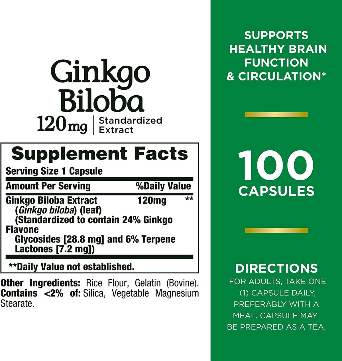 Nature's Bounty Ginkgo Biloba 120 mg Double Force 100 capsules dans un environnement de bien-être