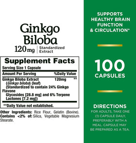 Nature's Bounty Ginkgo Biloba 120 mg mise en scène sur fond naturel