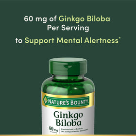 Nature's Bounty Ginkgo Biloba 200 capsules, étiquette avec ingrédients
