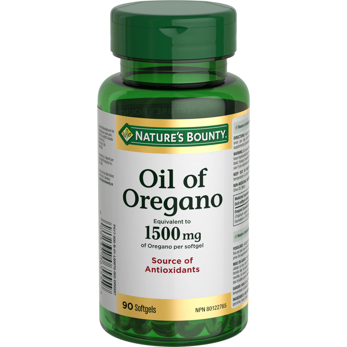 Nature's Bounty Huile d'Origan 1500 mg gélules liquides avant