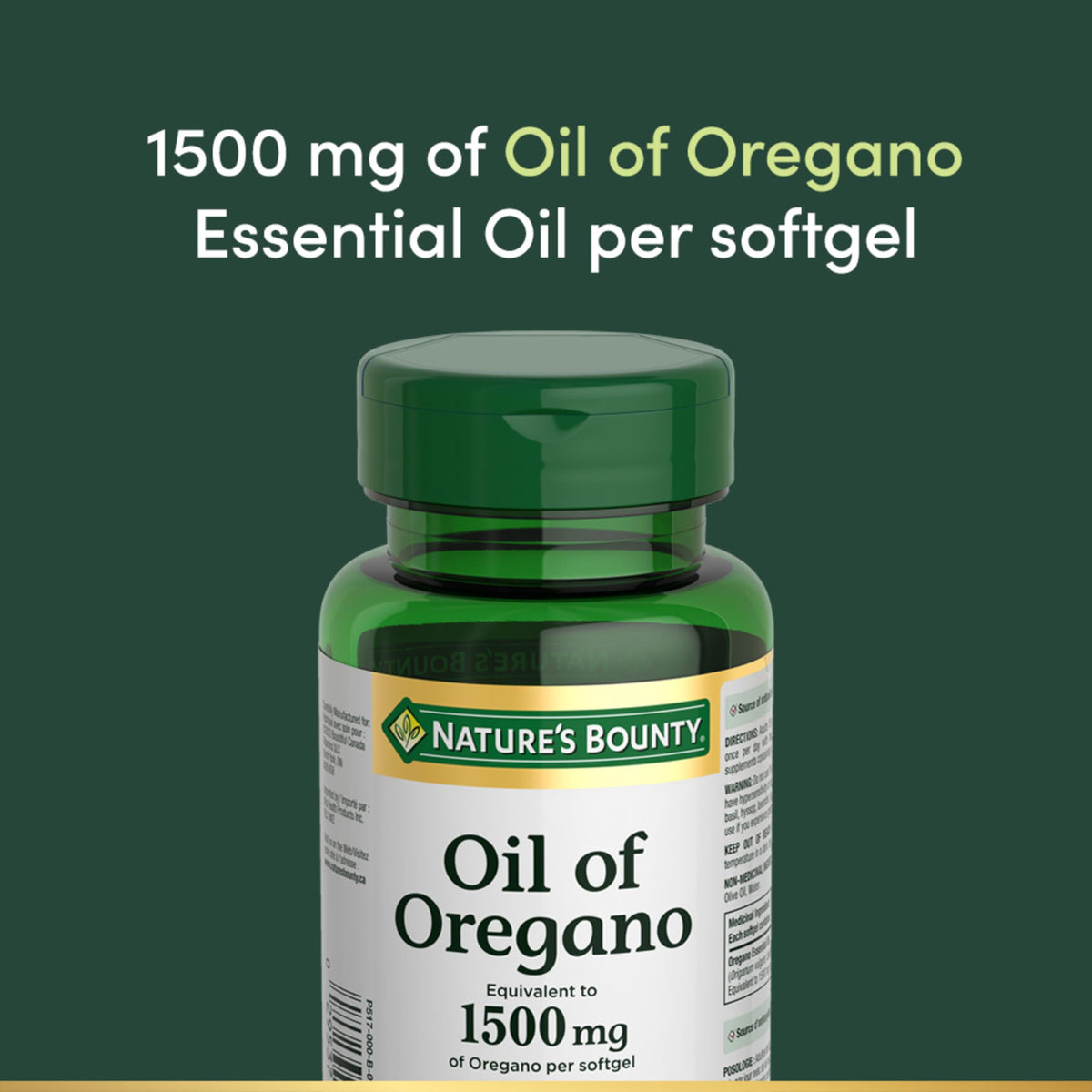 Nature's Bounty Huile d'Origan 1500 mg gélules liquides sur une table