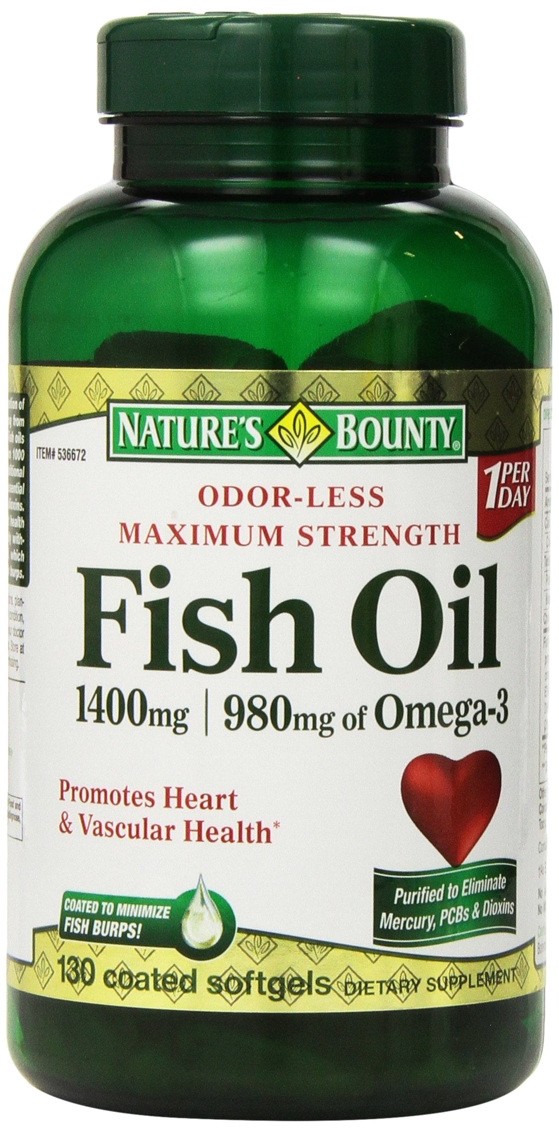 Nature's Bounty Huile de Poisson 1400 mg 130 Gélules Molles, vue de l'emballage