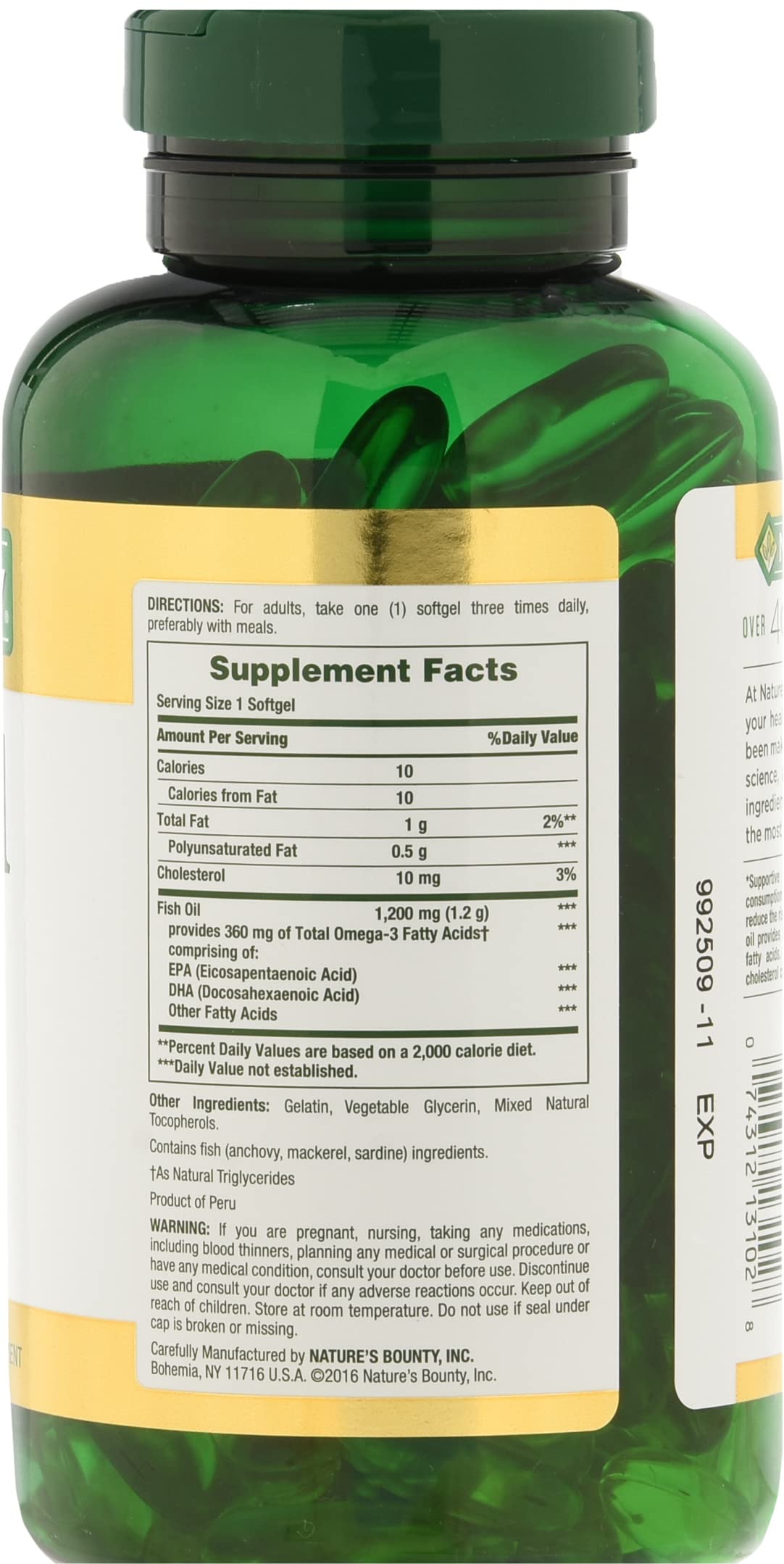 Nature's Bounty Huile de Poisson 200 capsules sur fond blanc