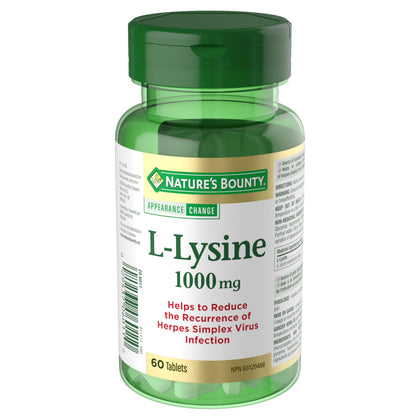 Nature's Bounty L-Lysine 1000 mg 60 comprimés vue de face