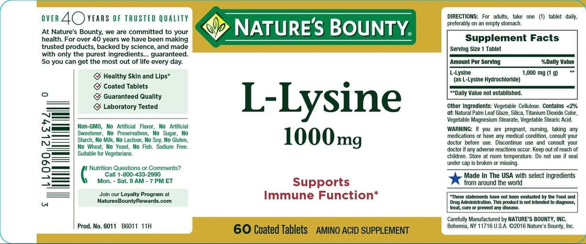 Nature's Bounty L-Lysine 240 comprimés en mode de vie actif