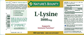 Nature's Bounty L-Lysine 240 comprimés en mode de vie actif