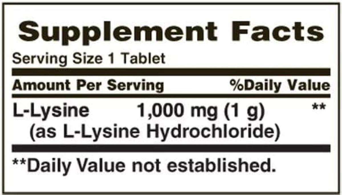 Nature's Bounty L-Lysine 240 comprimés sur fond blanc avec éclairage