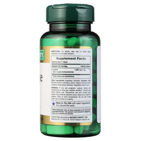 Nature's Bounty L-Lysine 240 comprimés vue arrière avec liste d'ingrédients