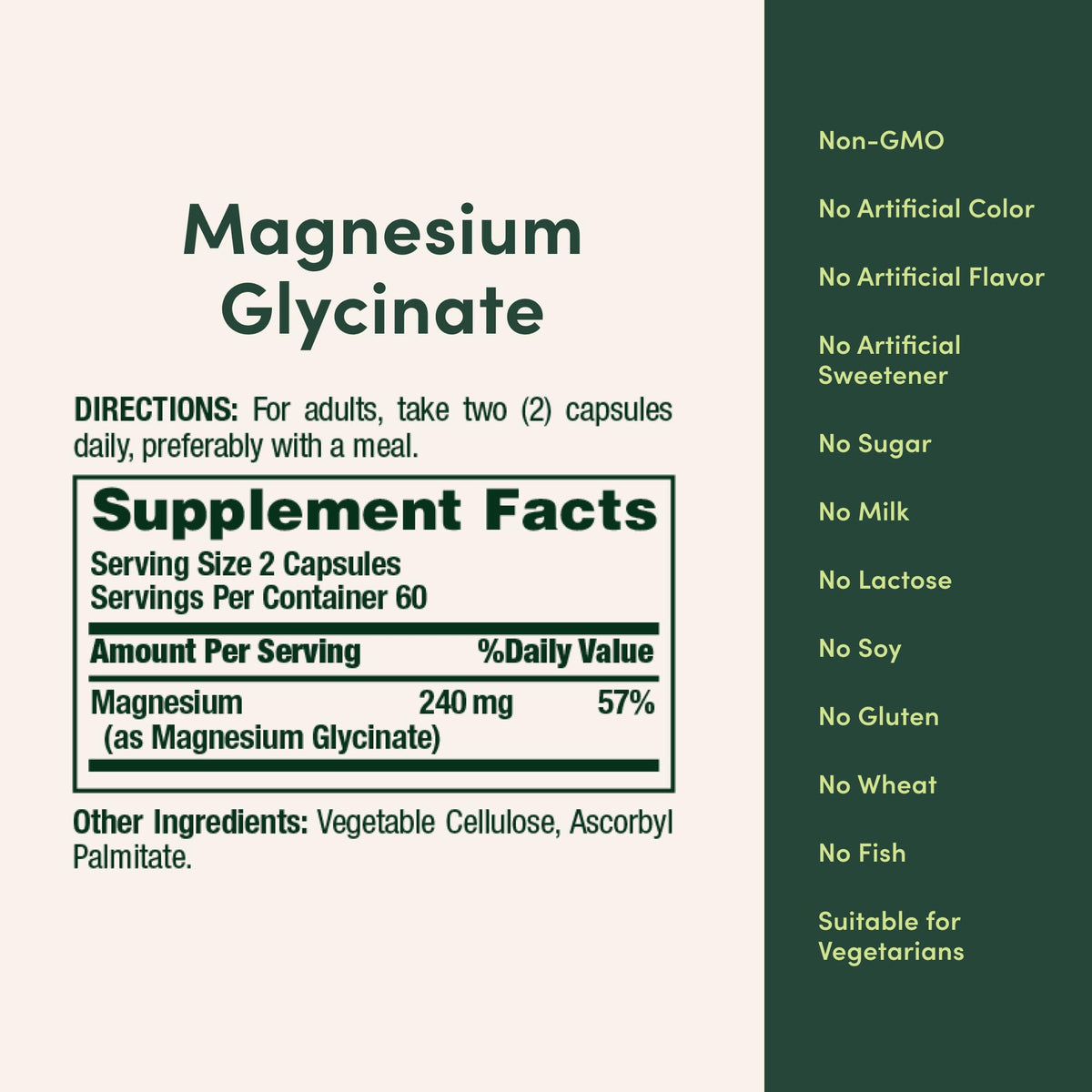 Nature's Bounty Magnésium Glycinate 240 mg capsules sur fond blanc