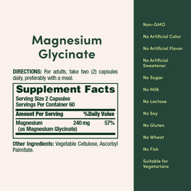 Nature's Bounty Magnésium Glycinate 240 mg capsules sur fond blanc