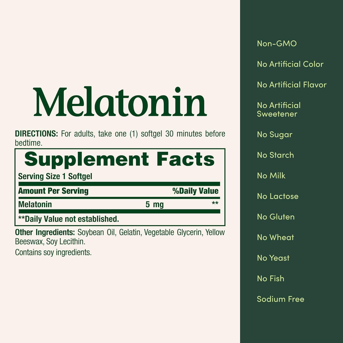 Nature's Bounty Melatonin 5 mg gélules avec dosage