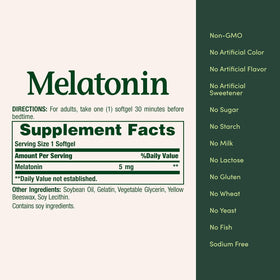 Nature's Bounty Melatonin 5 mg gélules avec dosage