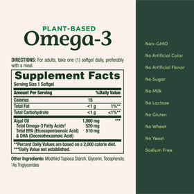 Nature's Bounty Omega 3 avec des ingrédients naturels en arrière-plan