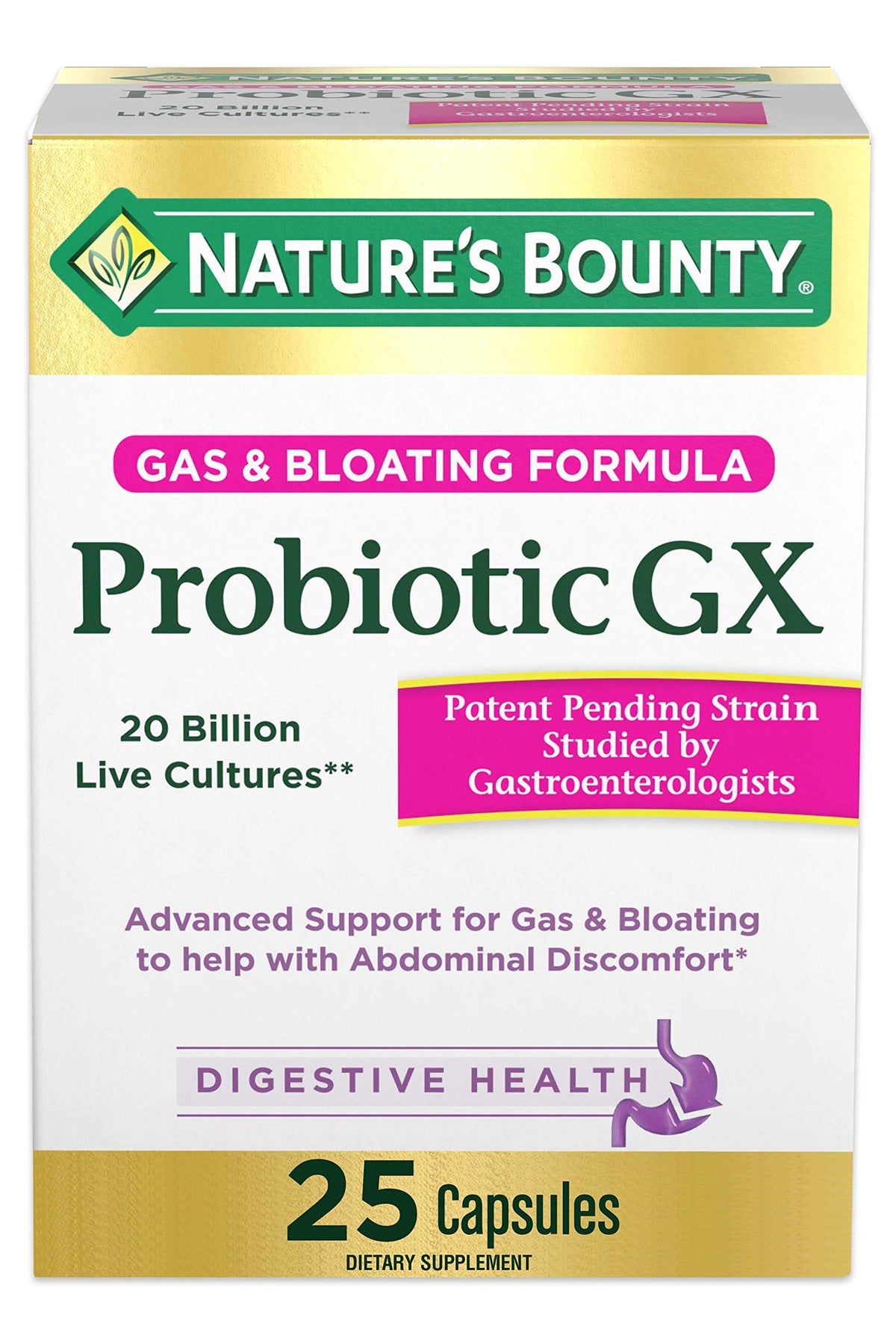 Nature's Bounty Probiotic GX boîte de 25 capsules vue de face