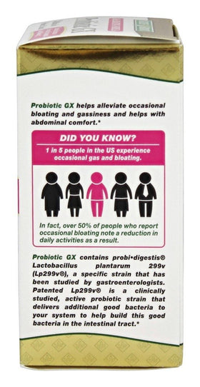 Nature's Bounty Probiotic GX Capsules 25 unités, présentation des capsules sur fond blanc