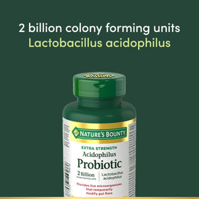 Nature's Bounty Probiotique Acidophilus, vue en gros plan des comprimés