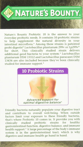 Nature's Bounty Probiotique Ultra Force 10 capsules individuelles sur fond blanc