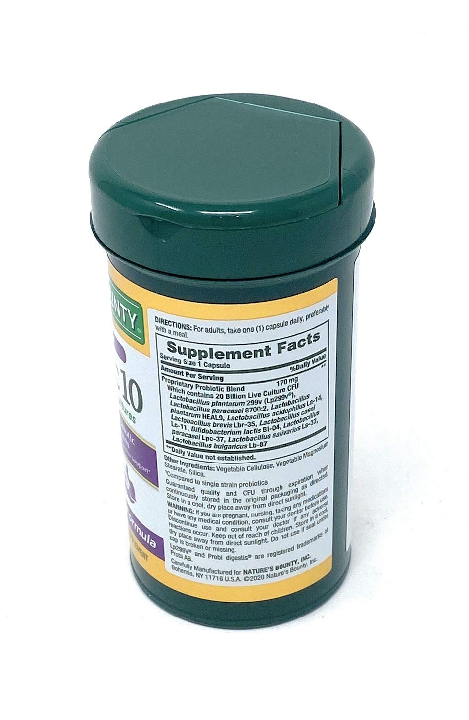 Nature's Bounty Probiotique Ultra Force 10, capsules sur fond blanc