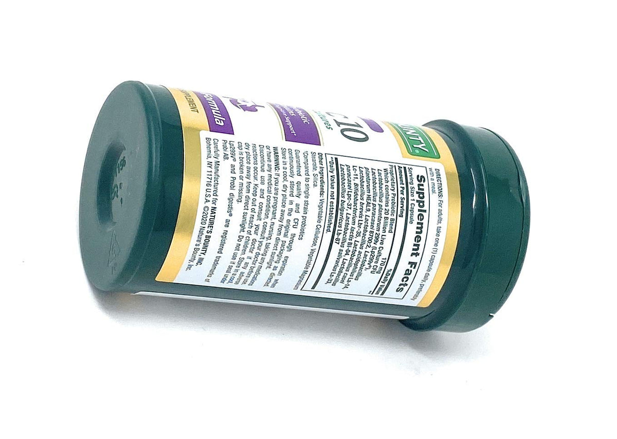 Nature's Bounty Probiotique Ultra Force 10, packaging avec dimensions