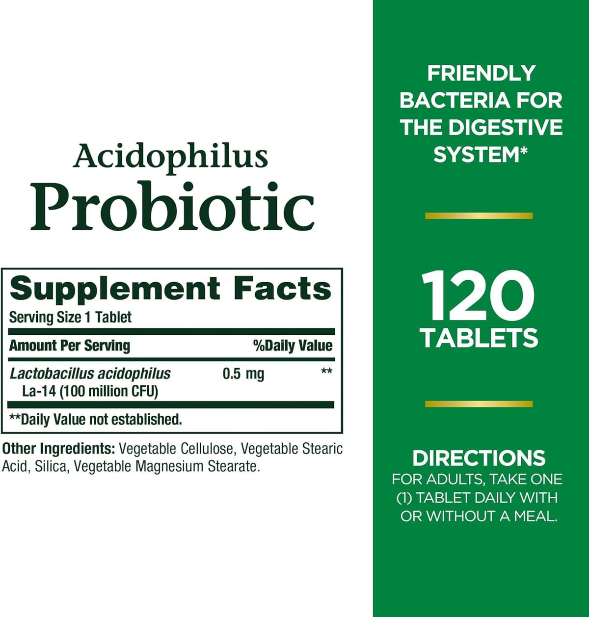 Nature's Bounty Probiotiques Acidophilus 120 comprimés, vue arrière