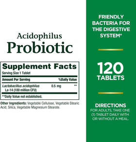Nature's Bounty Probiotiques Acidophilus 120 comprimés, vue arrière