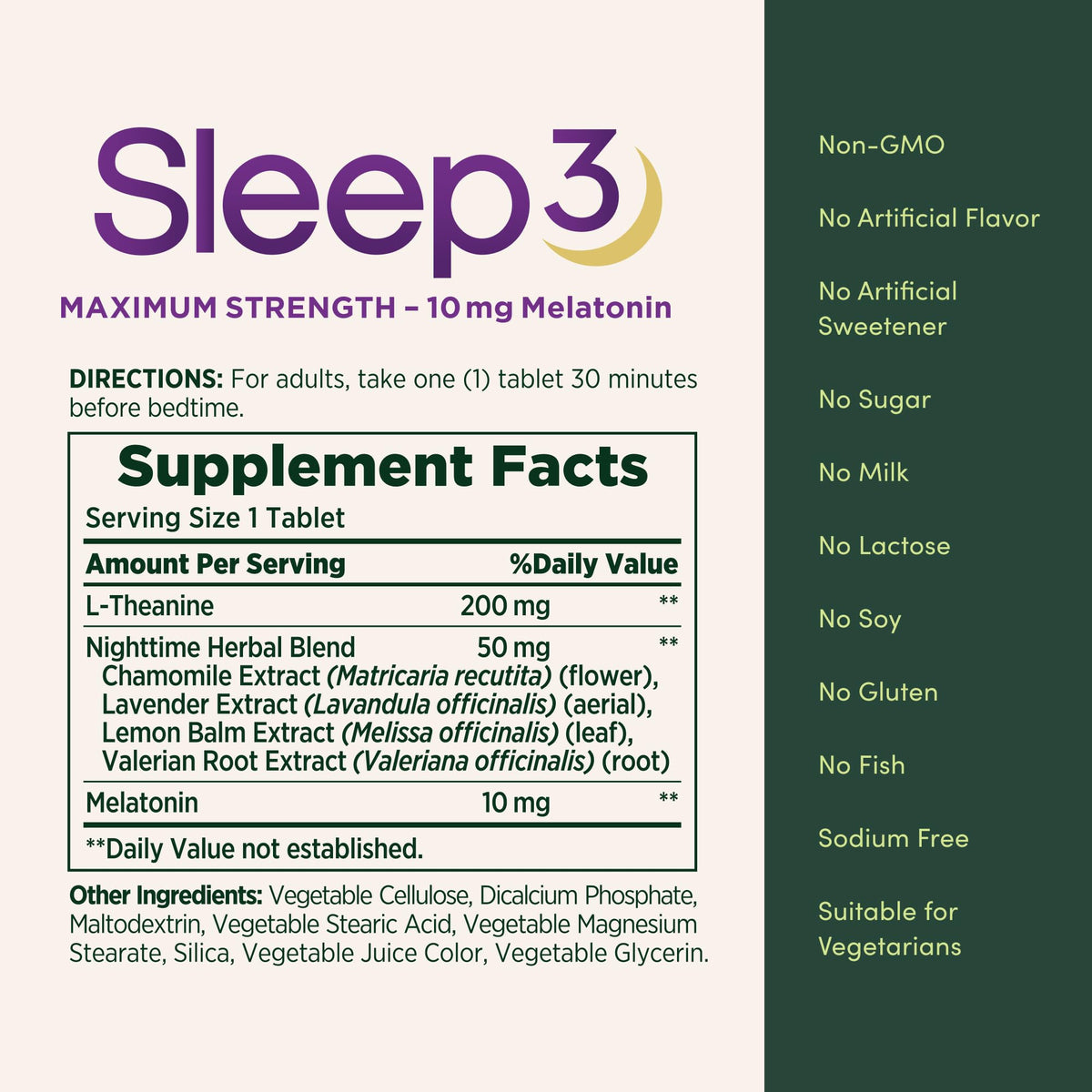 Nature's Bounty Sleep3 10mg comprimés tri-couches en gros plan