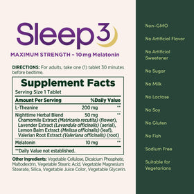 Nature's Bounty Sleep3 10mg comprimés tri-couches en gros plan