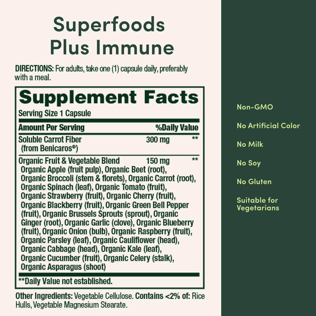 Nature's Bounty Superfoods Plus daily wellness, capsules sur une table en bois