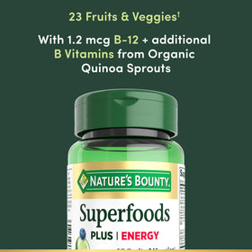 Nature's Bounty Superfoods Plus Energy 30 Capsules ouverte avec capsule visible