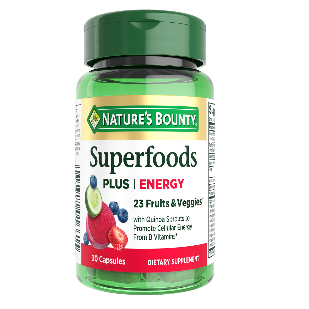Nature's Bounty Superfoods Plus Energy 30 Capsules vue avant avec emballage
