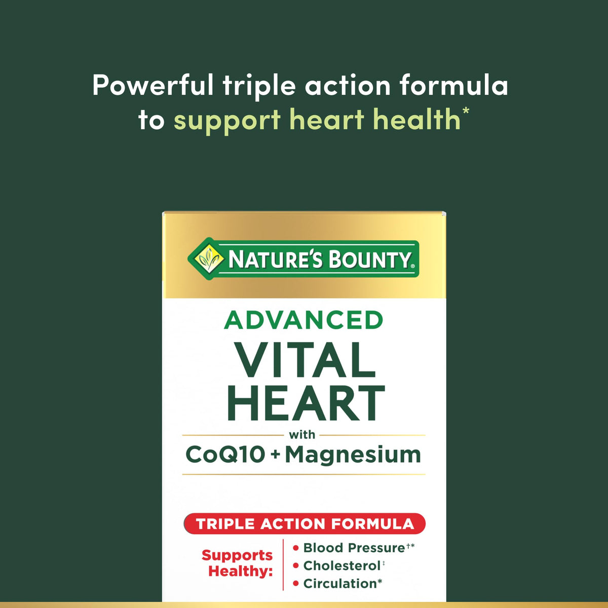 Nature's Bounty Vital Heart gélules molles sur une surface blanche