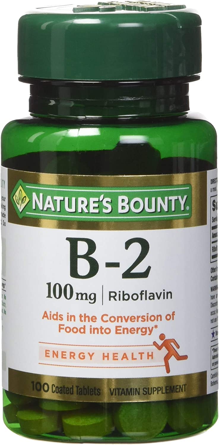 Nature's Bounty Vitamine B-2 100 mg comprimés enrobés vue de face
