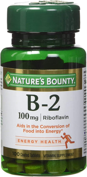 Nature's Bounty Vitamine B-2 100 mg comprimés enrobés vue de face